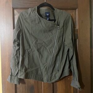Gap Factory Linen Blend Moto Jacket in Army Green - size L